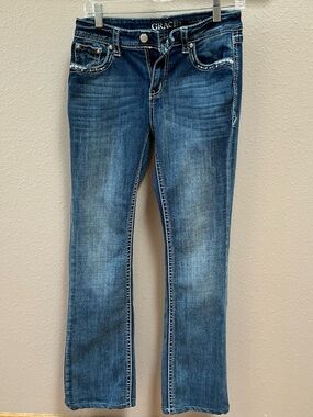 Grace Blue Bootcut Women's Jeans with Whiskered Finish